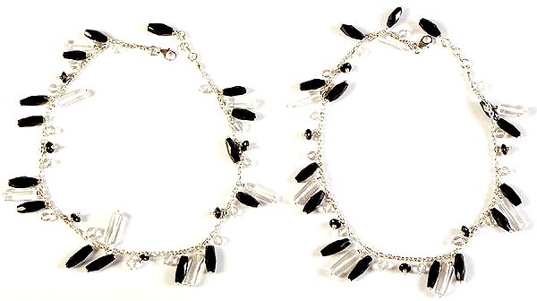 Faceted Black Onyx and Crystal Anklets (Price Per Pair)