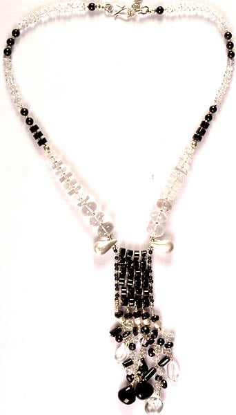 Faceted Black Onyx and Crystal Necklace with Shower