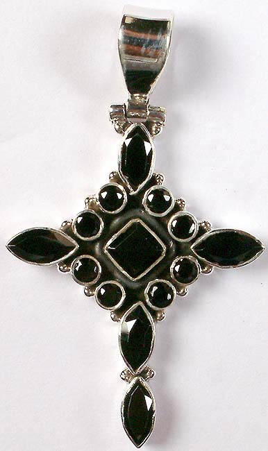 Faceted Black Onyx Cross | Exotic India Art