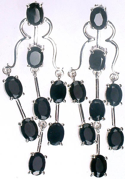 Faceted Black Onyx Dangling Post Earrings