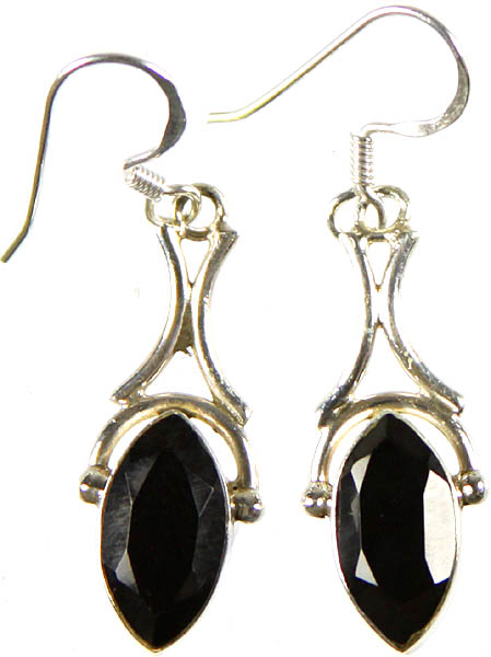 Faceted Black Onyx Marquis Earrings