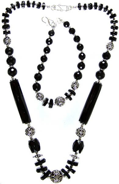 Faceted Black Onyx Necklace with Bracelet Set