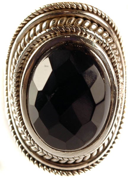 Faceted Black Onyx Oval Finger Ring
