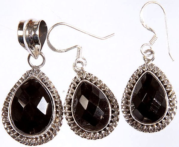 Faceted Black Onyx Pendant with Matching Earrings Set