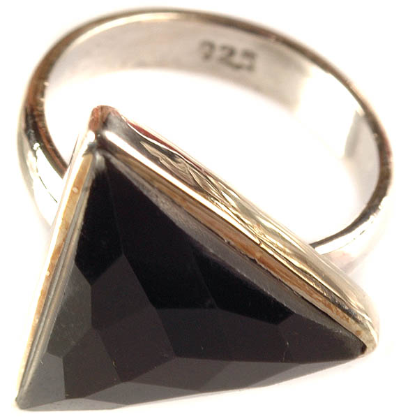 Faceted Black Onyx Triangular Ring