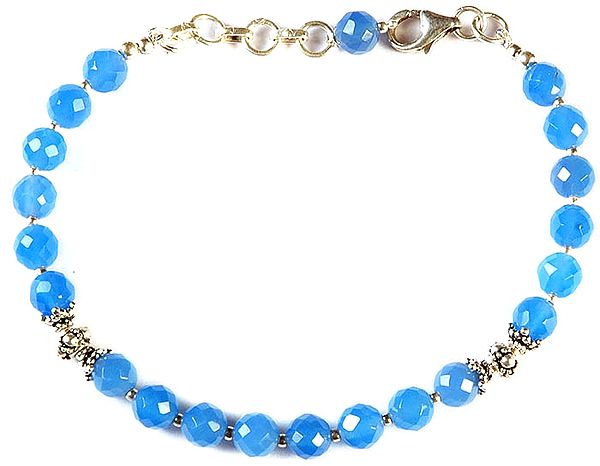 Faceted Blue Chalcedony Beaded Bracelet