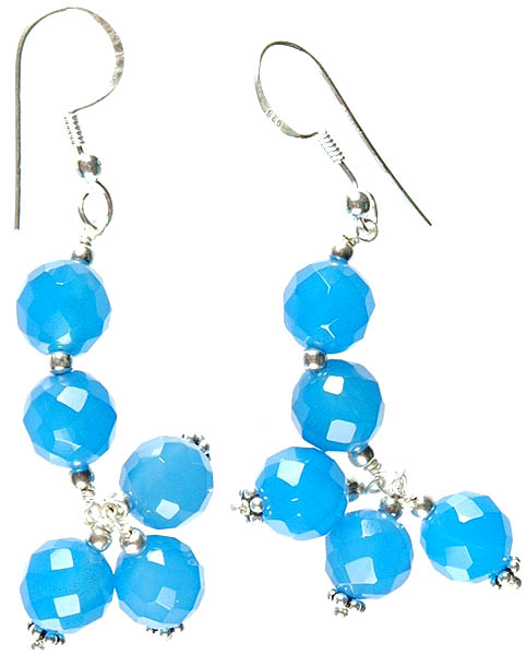 Faceted Blue Chalcedony Dangling Balls Earrings