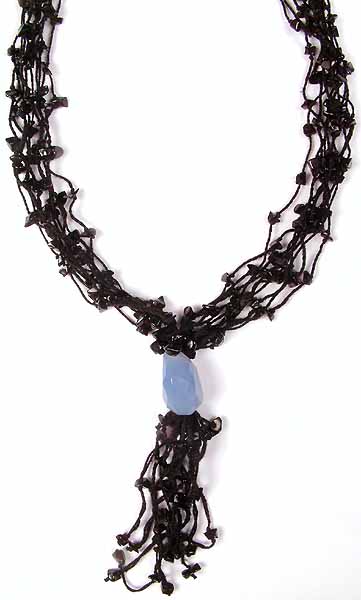 Faceted Blue Chalcedony Necklace with Black Onyx Chips
