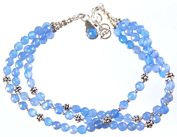 Faceted Blue Chalcedony Three Layer Bracelet