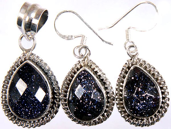 Faceted Blue Sun Sitara Pendant with Matching Earrings Set