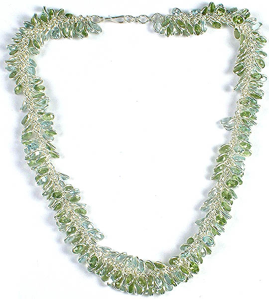 Faceted Blue Topaz & Peridot Bunch Necklace