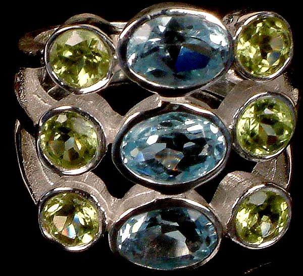 Faceted Blue Topaz & Peridot Ring