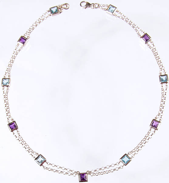 Faceted Blue Topaz and Amethyst Necklace