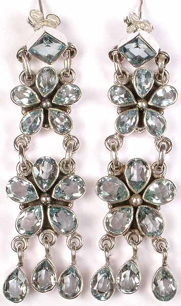 Faceted Blue Topaz Earrings with Dangles