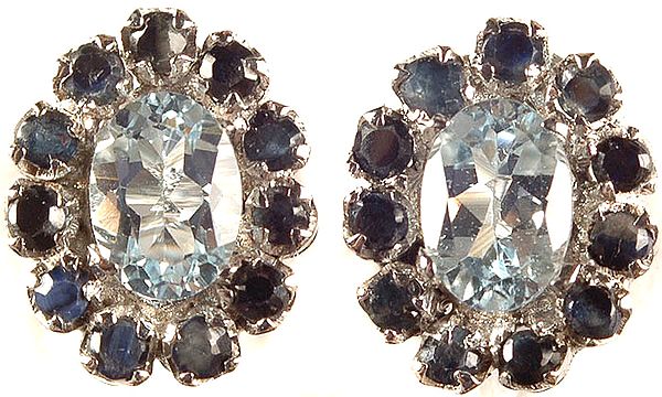 Faceted Blue Topaz Earrings with mm Sized Iolite