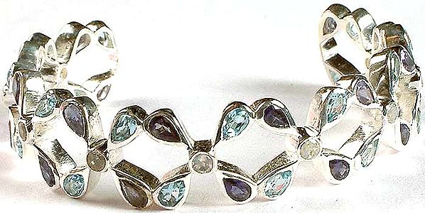 Faceted Blue Topaz, Iolite, & Rainbow Moonstone Bracelet