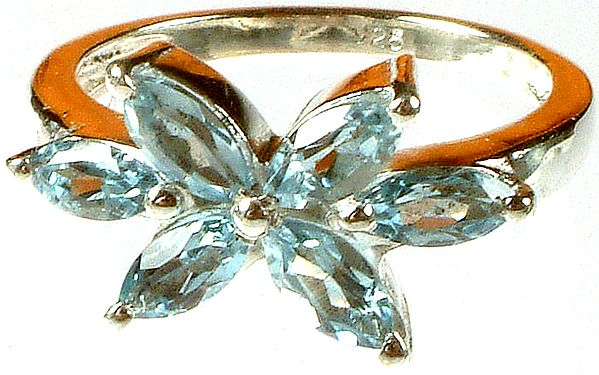 Faceted Blue Topaz Marquis Ring