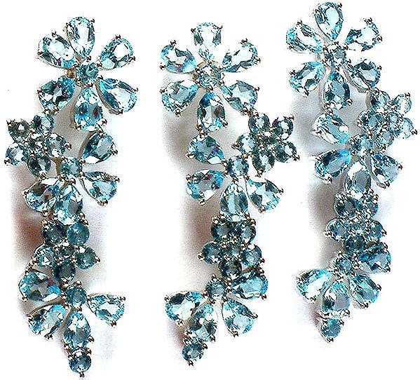 Faceted Blue Topaz Marvel Pendant with Matching Earrings Set
