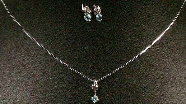 Faceted Blue Topaz Necklace and Earrings Set