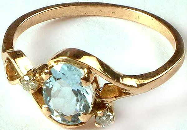 Faceted Blue Topaz Ring with Diamonds