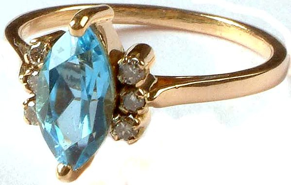 Faceted Blue Topaz Ring with Diamonds