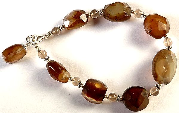 Faceted Brown Chalcedony Bracelet with Smoky Quartz