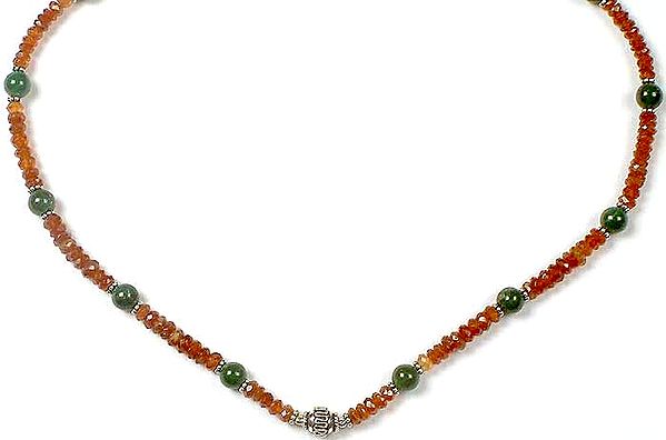 Faceted Brown Tourmaline Necklace with Green Onyx Balls