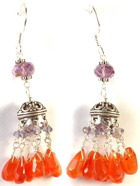 Faceted Carnelian, Amethyst and Iolite Umbrella Chandeliers
