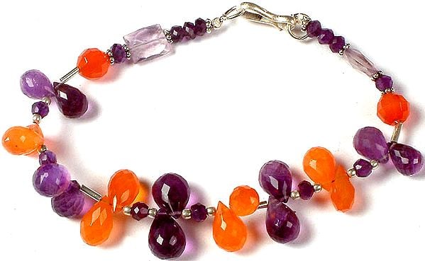 Faceted Carnelian and Amethyst Beaded Bracelet