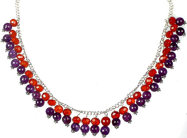 Faceted Carnelian and Amethyst Necklace