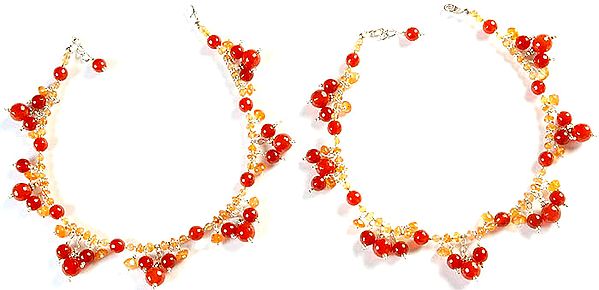 Faceted Carnelian and Citrine Anklets (Price Per Pair)