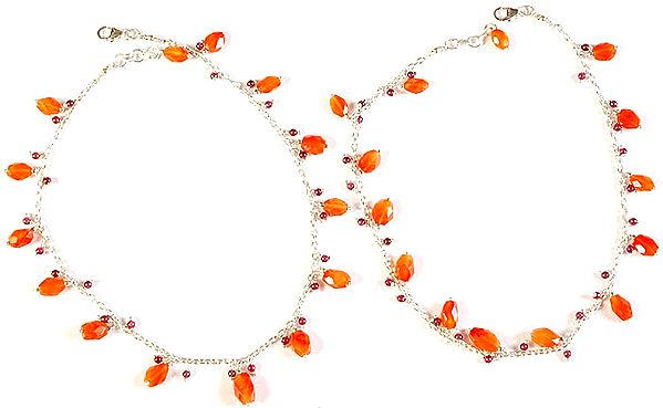 Faceted Carnelian and Garnet Anklets (Price Per Pair)
