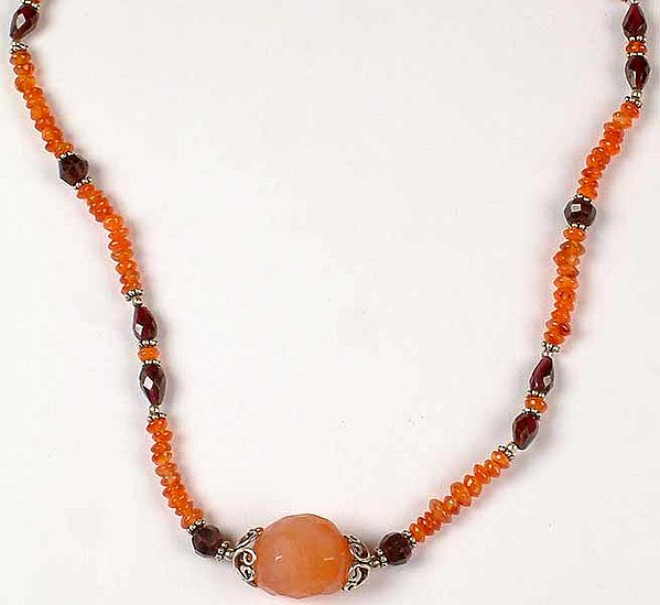 Faceted Carnelian and Garnet Beaded Necklace