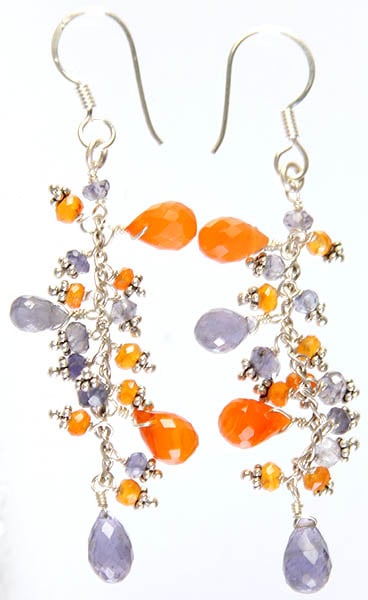 Faceted Carnelian and Iolite Earrings