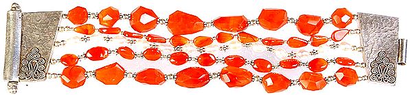 Faceted Carnelian and Pearl Bracelet