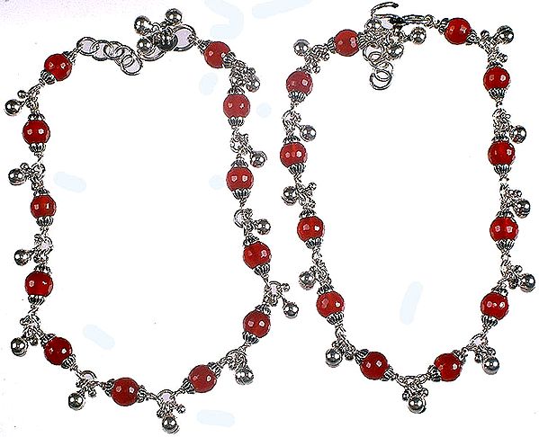 Faceted Carnelian Anklets with Ghungroo Bells