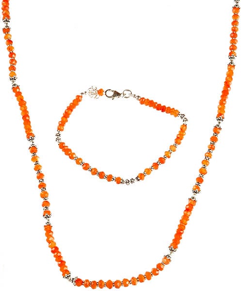 Faceted Carnelian Beaded Necklace with Matching Bracelet Set