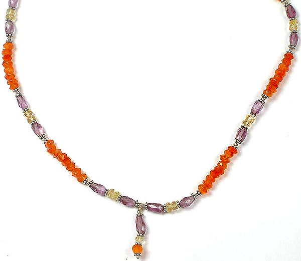Faceted Carnelian, Citrine & Amethyst Necklace