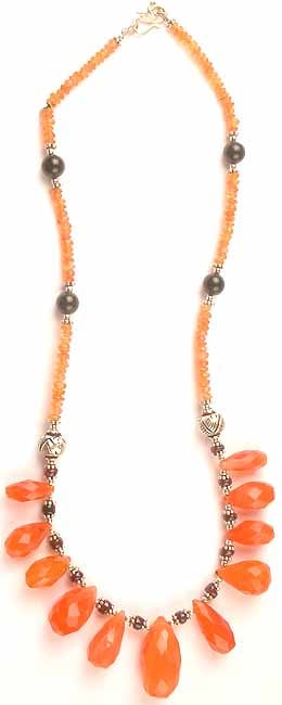 Faceted Carnelian Drop Necklace with Black Onyx