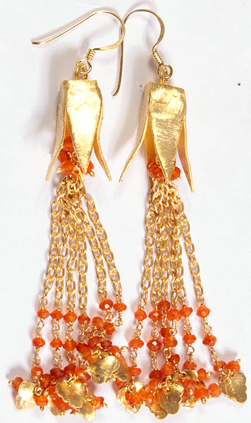 Faceted Carnelian Gold Plated Shower Earrings