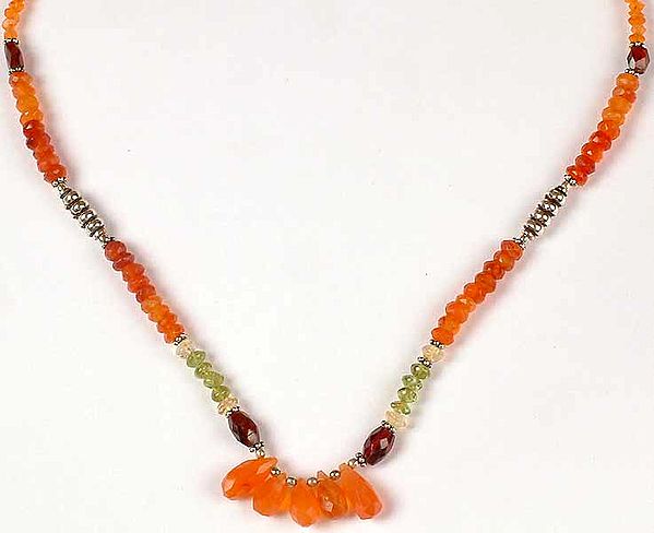 Faceted Carnelian Necklace with Dangling Drops