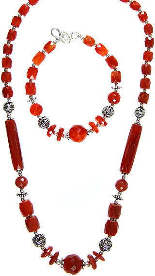 Faceted Carnelian Necklace with Matching Bracelet Set