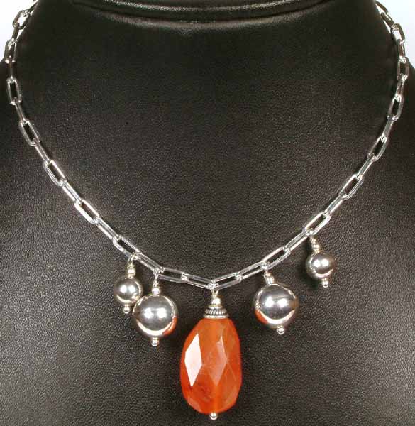 Faceted Carnelian Necklace with Sterling Balls