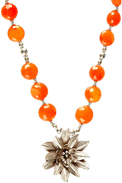 Faceted Carnelian Necklace with Tulip Pendant