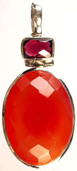 Faceted Carnelian Oval Pendant with Garnet
