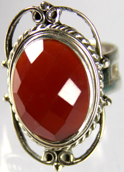 Faceted Carnelian Oval Ring