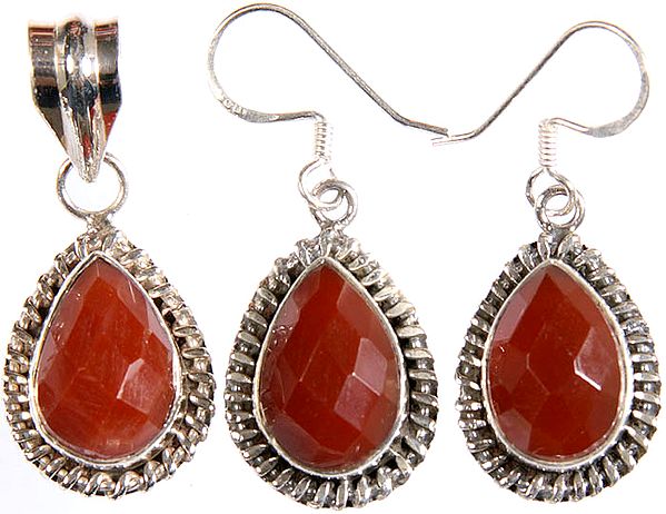 Faceted Carnelian Pendant with Matching Earrings Set