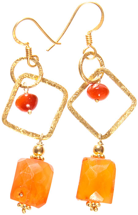 Faceted Carnelian with Sterling Gold Plated Earrings