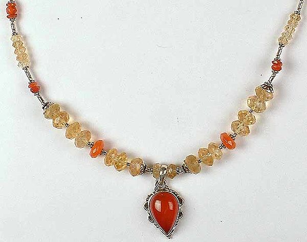 Faceted Citrine & Carnelian Necklace