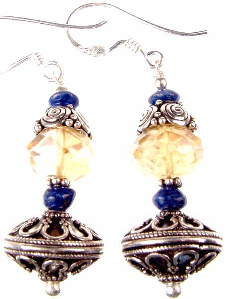 Faceted Citrine & Lapis Lazuli Earrings